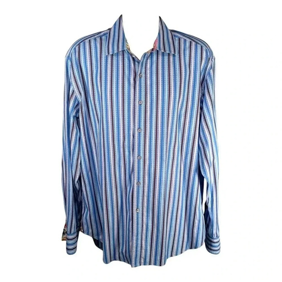 Robert Graham Embroidered Shirt Button Front Striped Diamond Men's XL - Picture 2 of 9